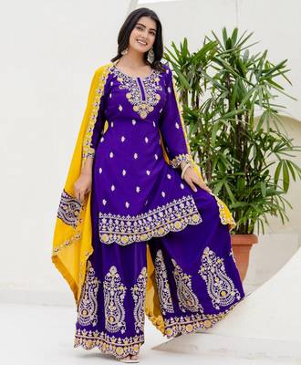 Designer chinon ready to wear kurta plazo dupatta for women 4