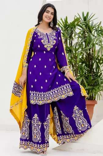 Designer chinon ready to wear kurta plazo dupatta for women