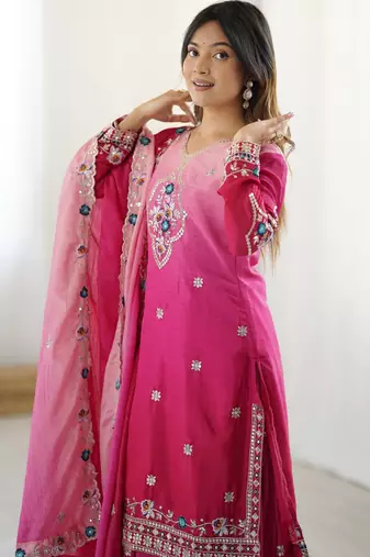 Designer chinon sharara suit dupatta for women