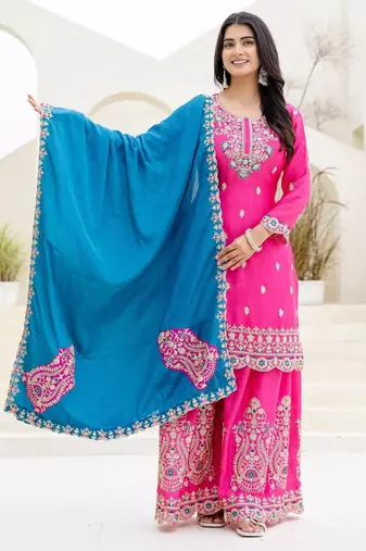 Designer chinon ready to wear kurta plazo dupatta for women