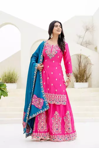 Designer chinon ready to wear kurta plazo dupatta for women