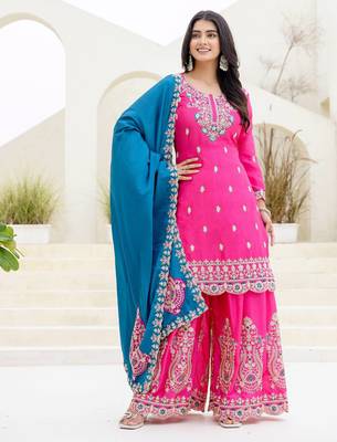 Designer chinon ready to wear kurta plazo dupatta for women 4