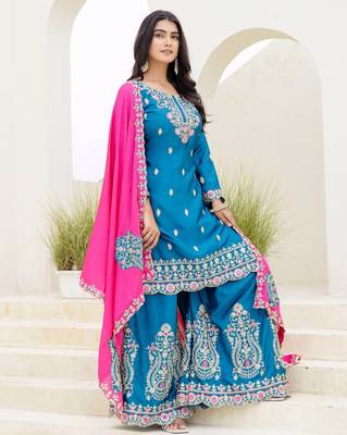 Designer chinon ready to wear kurta plazo dupatta for women 2