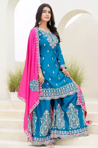 Designer chinon ready to wear kurta plazo dupatta for women