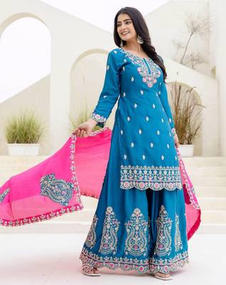 Designer chinon ready to wear kurta plazo dupatta for women 3