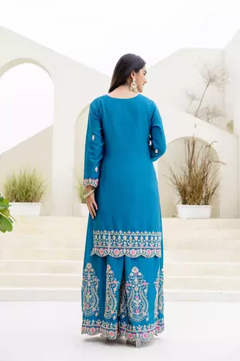 Designer chinon ready to wear kurta plazo dupatta for women