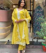 Women's Gorgeous Embroidery Georgette Fabric Stright Kurta Pant with Dupatta Set