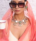 Multicolor gold plated stone necklace set