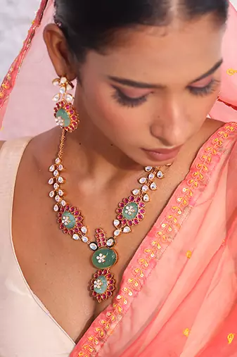Multicolor gold plated stone necklace set