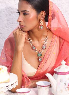 Multicolor gold plated stone necklace set 2