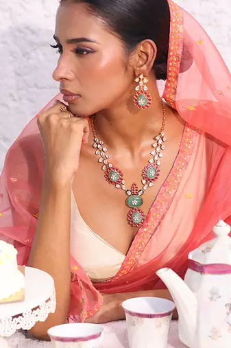 Multicolor gold plated stone necklace set