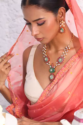 Multicolor gold plated stone necklace set