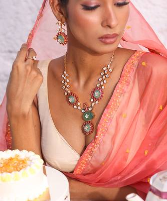 Multicolor gold plated stone necklace set 4