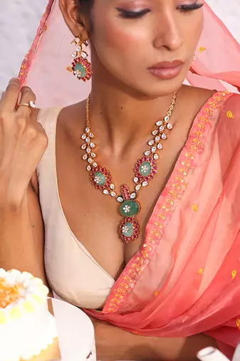 Multicolor gold plated stone necklace set