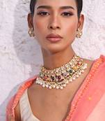 Multicolor gold plated pearl necklace set