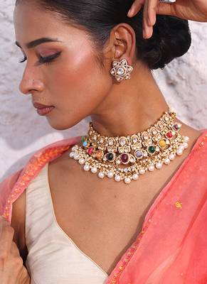 Multicolor gold plated pearl necklace set 2