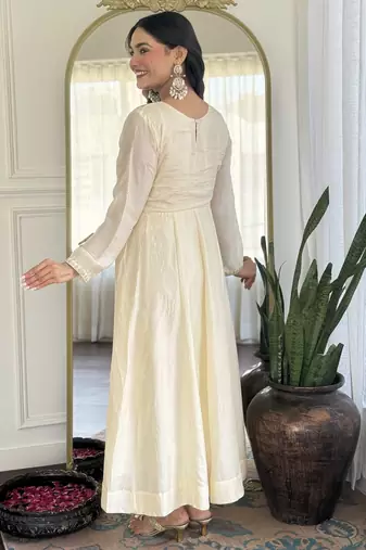 Women's  Embroidery Vichitra Silk Flared Kurta Pant with Dupatta Set