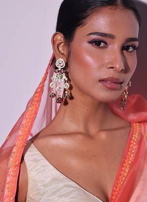 Multicolor gold plated kundan earrings 1