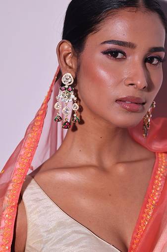 Multicolor gold plated kundan earrings