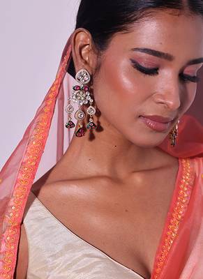 Multicolor gold plated kundan earrings 2