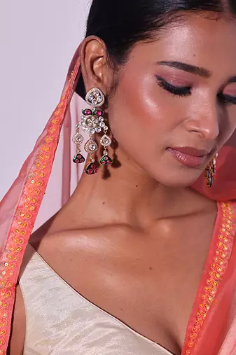 Multicolor gold plated kundan earrings