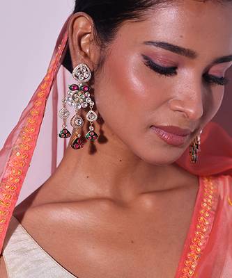 Multicolor gold plated kundan earrings 3