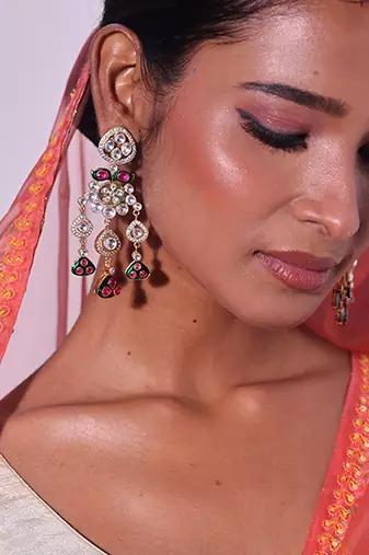 Multicolor gold plated kundan earrings