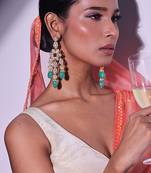 Green gold plated kundan earrings