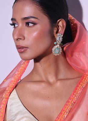 Green gold plated kundan earrings 2