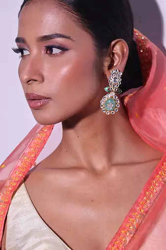 Green gold plated kundan earrings