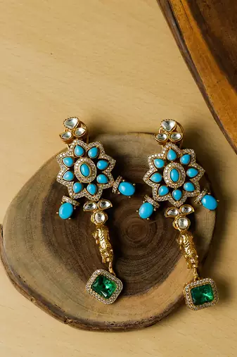 Blue stone gold plated necklace set