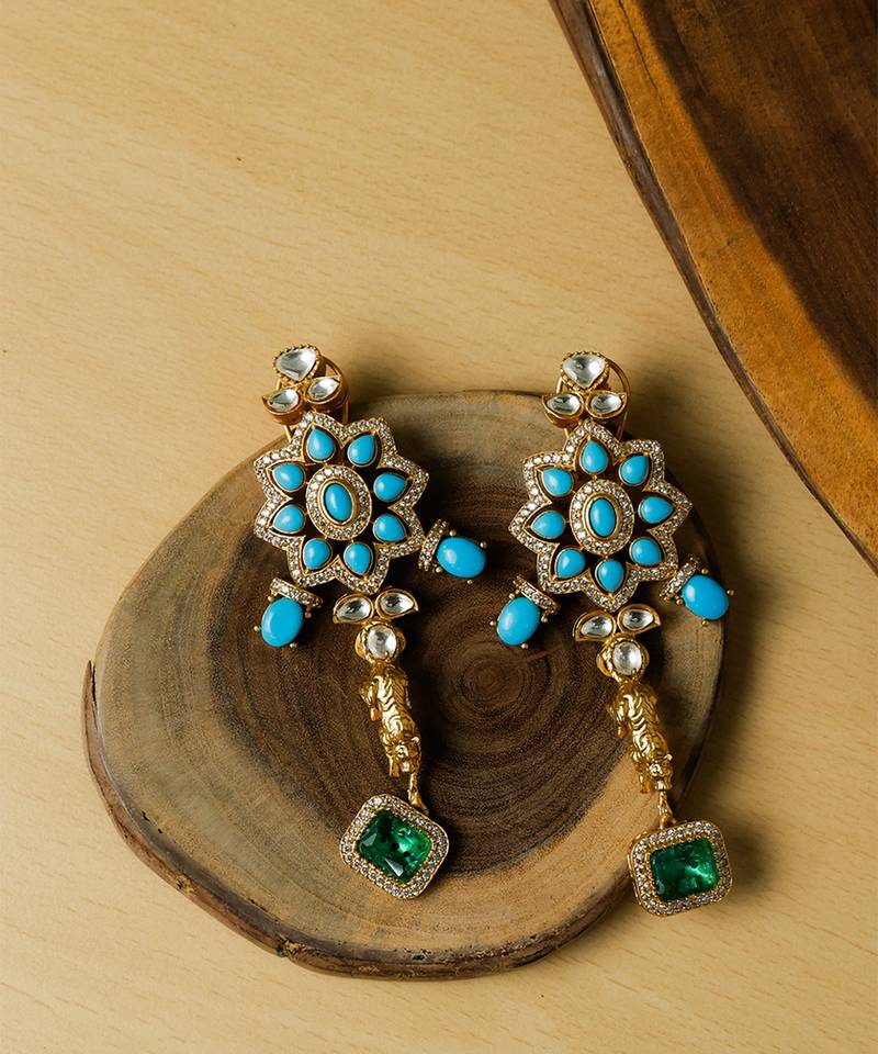 Blue stone gold plated necklace set
