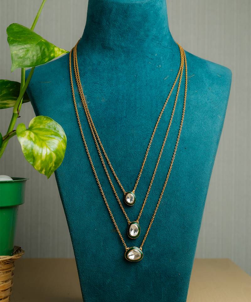 Silver stone gold plated necklace set