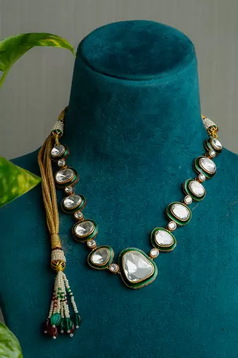 Silver stone gold plated necklace set