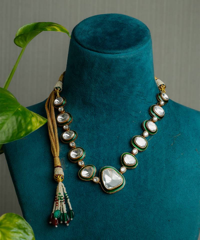 Silver stone gold plated necklace set