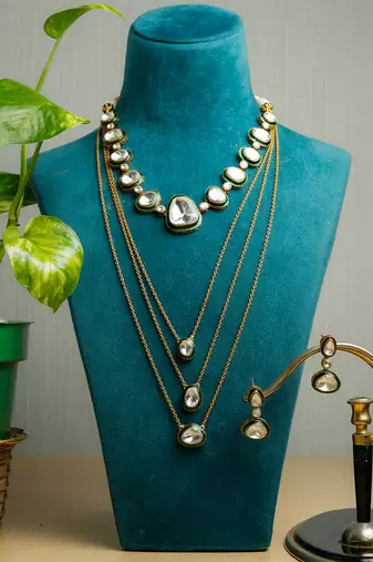 Silver stone gold plated necklace set