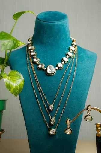 Silver stone gold plated necklace set