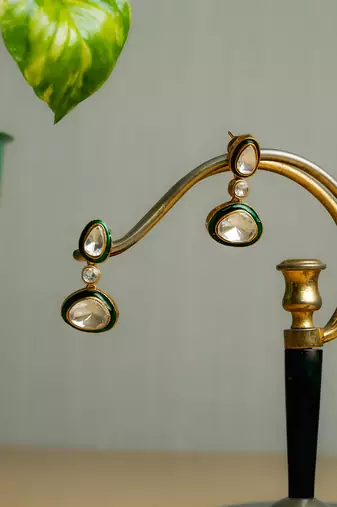 Silver stone gold plated earrings