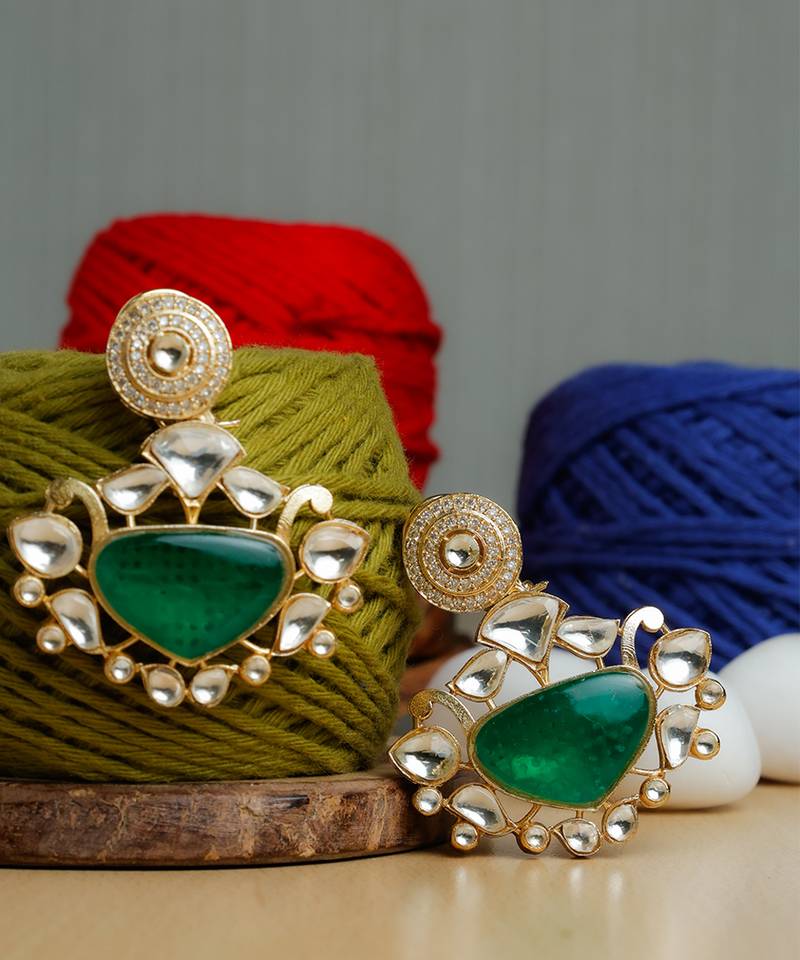 Green stone gold plated earrings