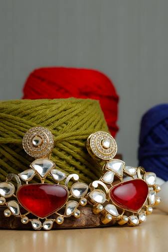 Red stone gold plated earrings