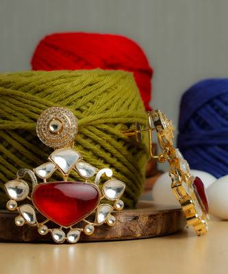 Red stone gold plated earrings 2