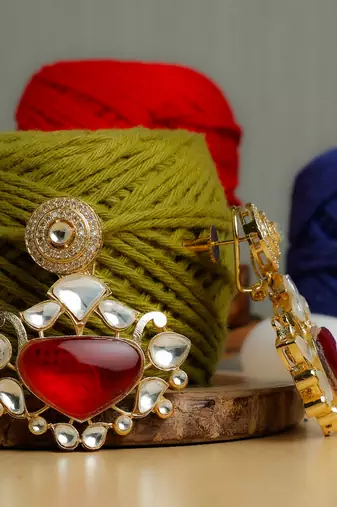 Red stone gold plated earrings