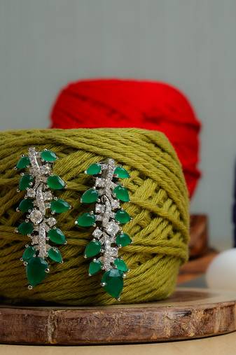 Green stone gold plated earrings