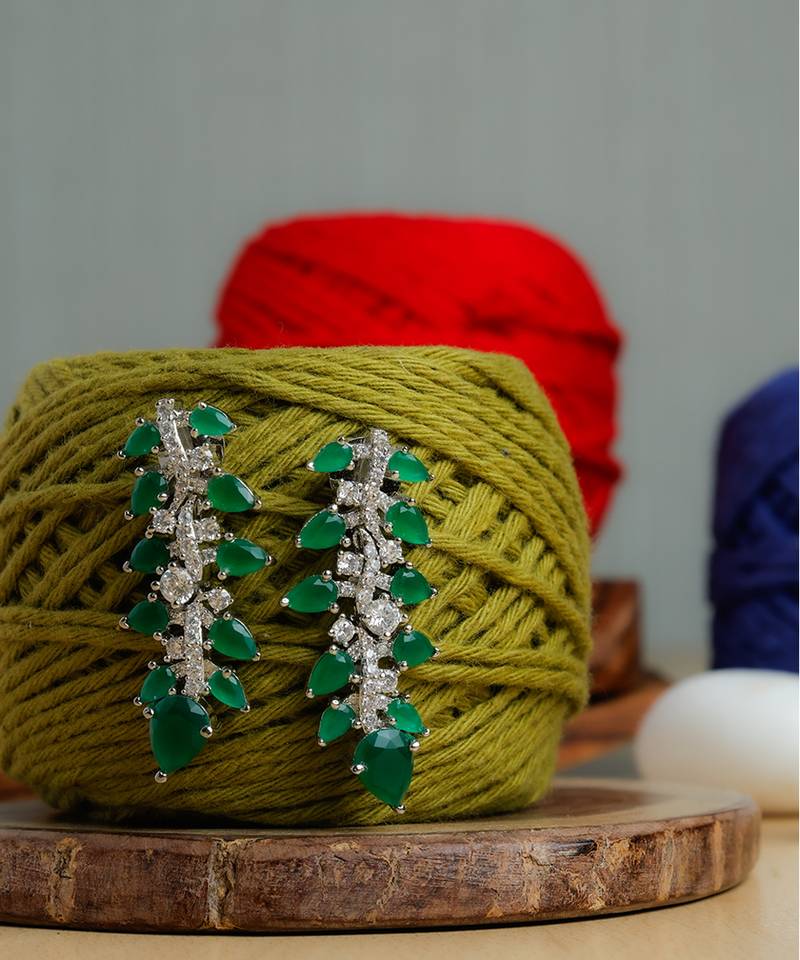 Green stone gold plated earrings