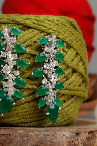 Green stone gold plated earrings