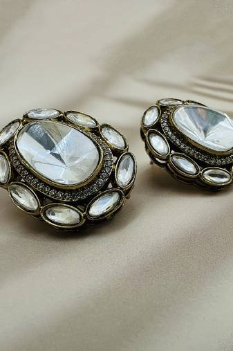 Silver stone gold plated earrings