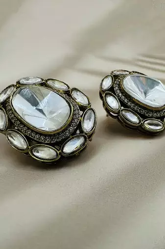Silver stone gold plated earrings