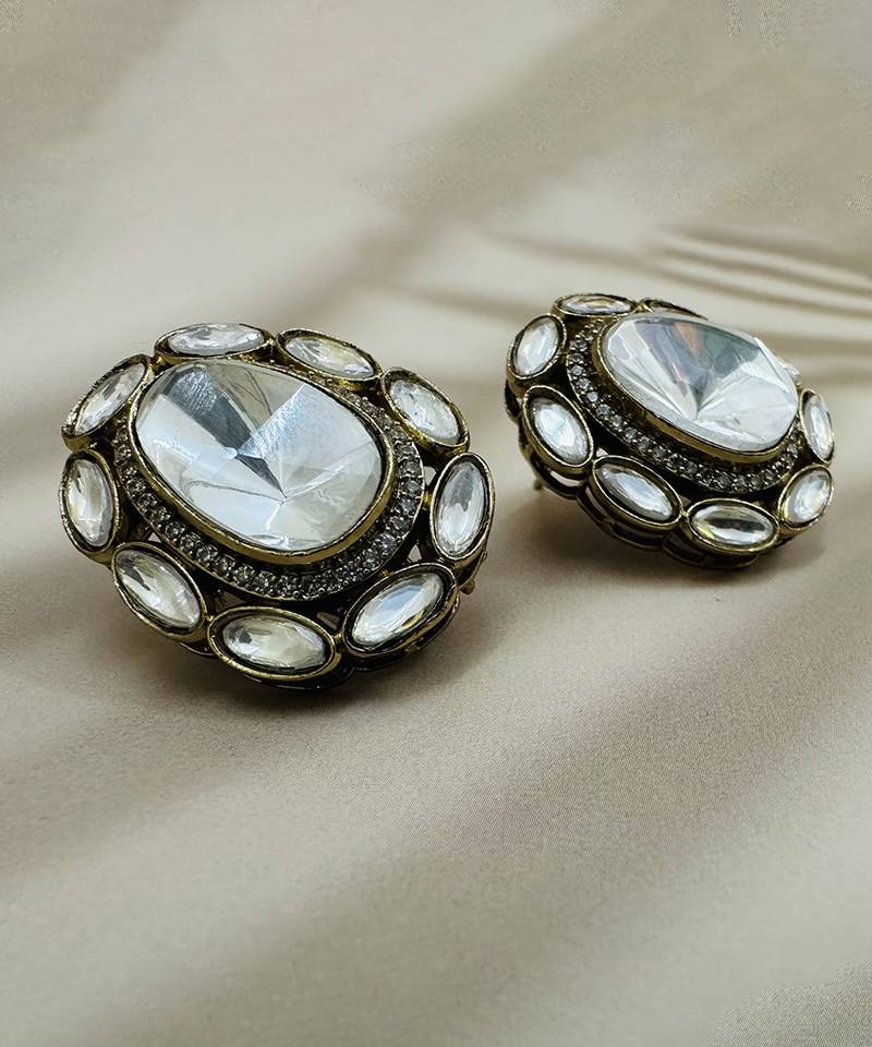 Silver stone gold plated earrings