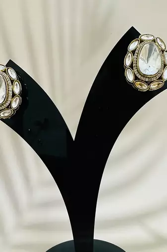 Silver stone gold plated earrings
