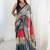 Multi color chinon printed party wear saree